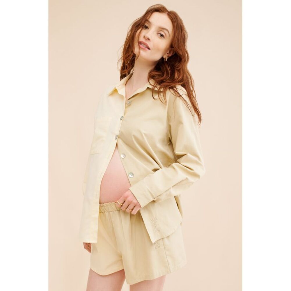 Waverles Women Maternity Two Tone Poplin Top Yellow XS